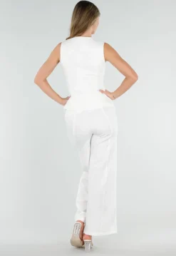 Witte Mouwloze Blazer Top met Vierkante Hals