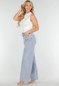 Witte Mouwloze Crop Top met Haaksluiting en Stretch