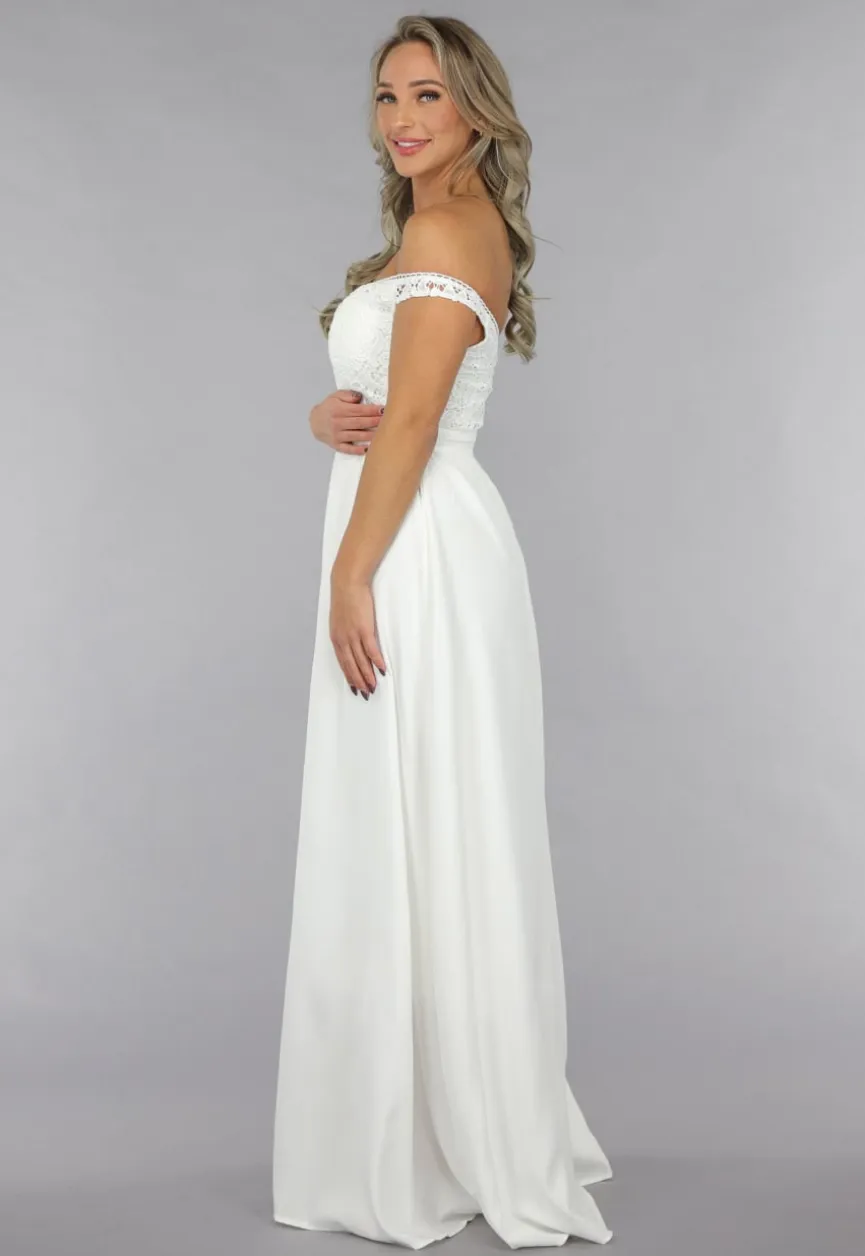 Witte Off Shoulder Bruidsjurk met Pads