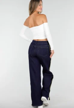 Witte Off Shoulder Top met Lange Mouwen en Stretchstof