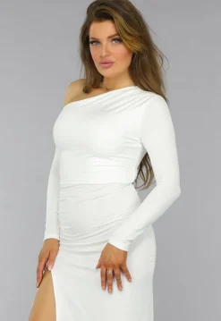 Witte One Shoulder Ruffle Galajurk