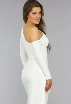 Witte One Shoulder Ruffle Galajurk