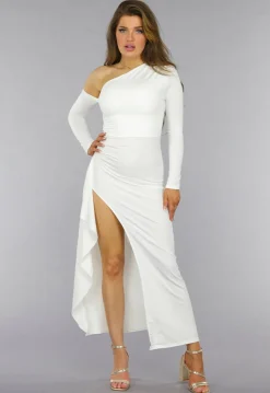 Witte One Shoulder Ruffle Galajurk