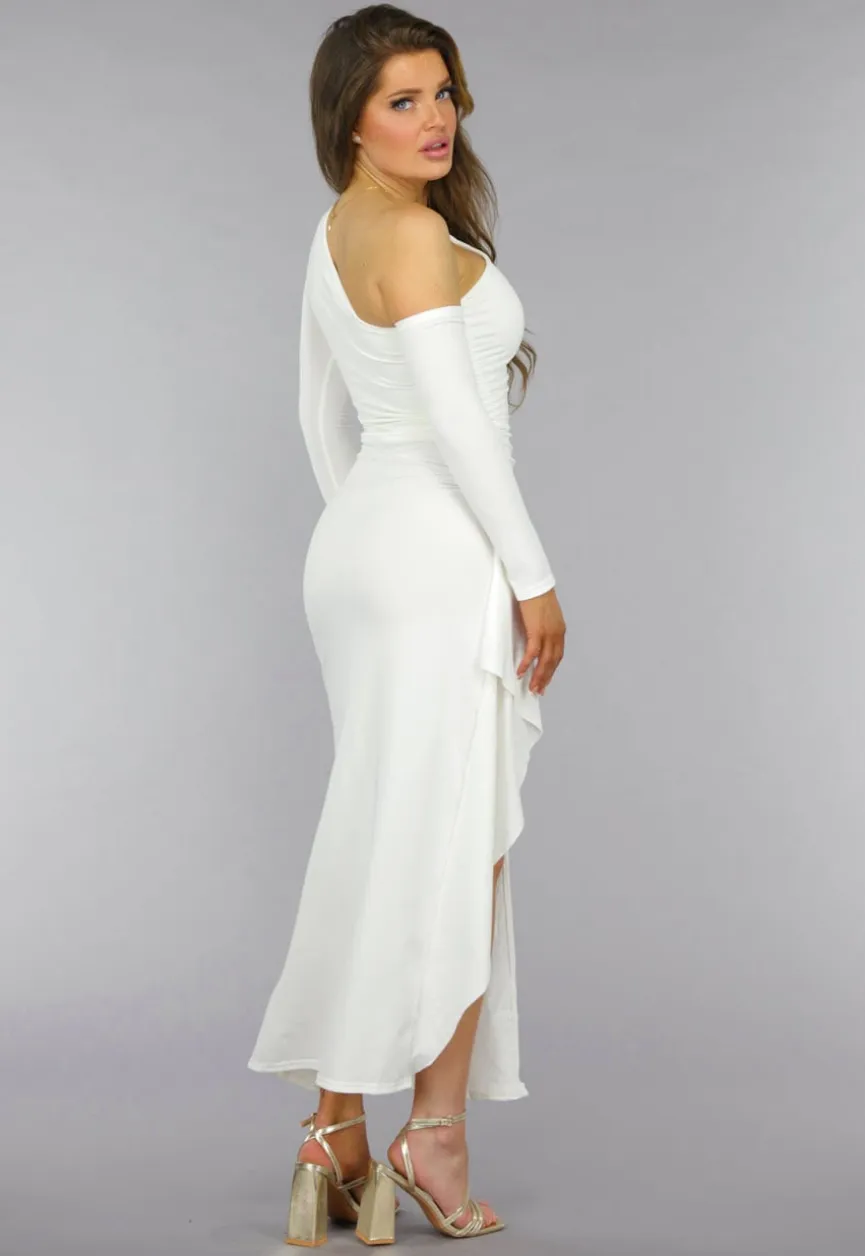 Witte One Shoulder Ruffle Galajurk