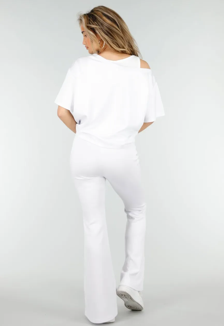 Witte One Shoulder Top met Ingewerkte Top en Stretch