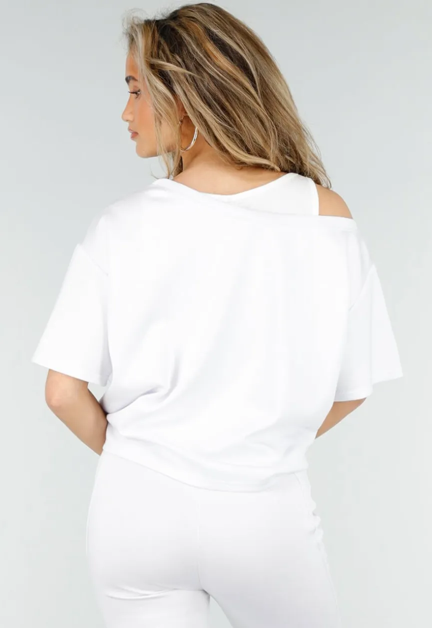 Witte One Shoulder Top met Ingewerkte Top en Stretch