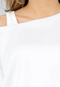 Witte One Shoulder Top met Ingewerkte Top en Stretch