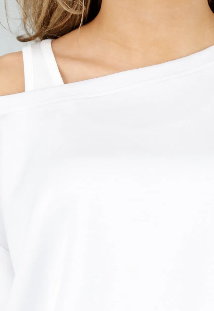 Witte One Shoulder Top met Ingewerkte Top en Stretch