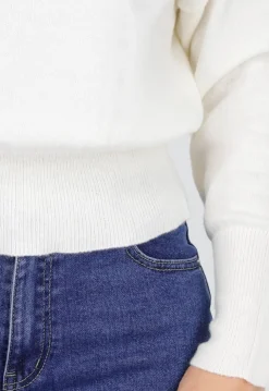 Witte One Shoulder Trui met Lange Mouwen en Stretch