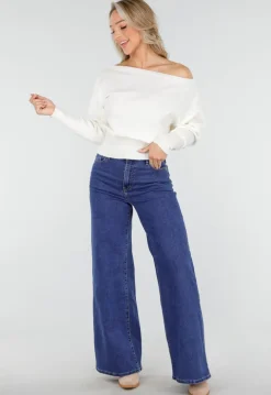 Witte One Shoulder Trui met Lange Mouwen en Stretch