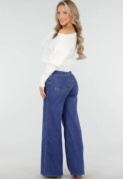 Witte One Shoulder Trui met Lange Mouwen en Stretch