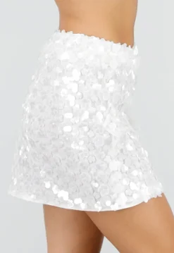 Witte Pailletten Mini Rok met Bloemen
