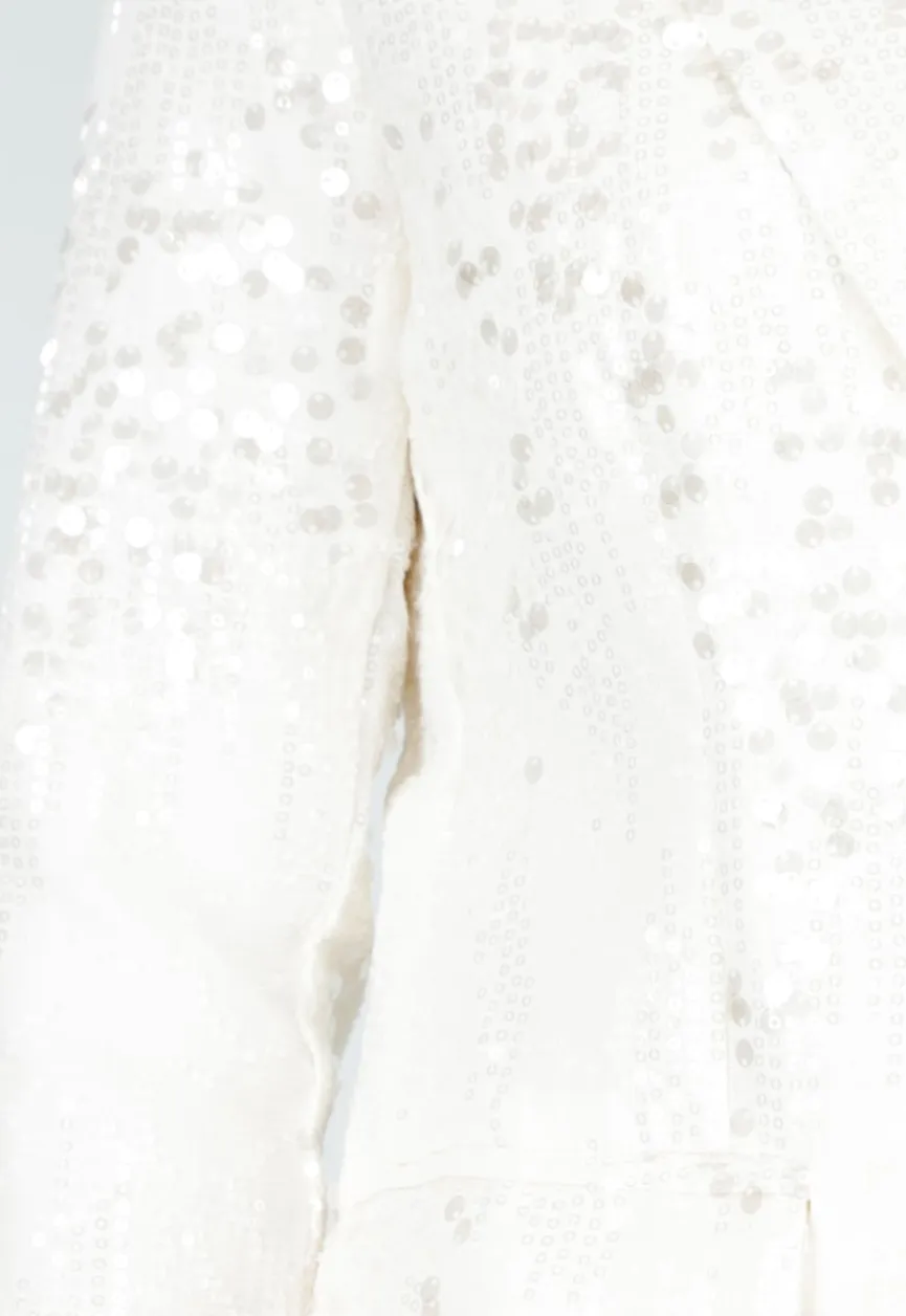 Witte Pailletten Set met Blazer en Rechte Broek