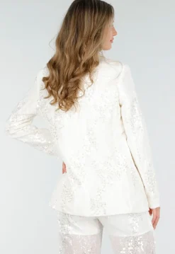 Witte Pailletten Set met Blazer en Rechte Broek