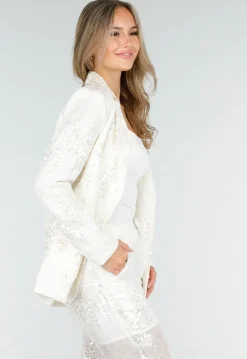 Witte Pailletten Set met Blazer en Rechte Broek