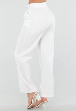 Witte Pantalon met Goudkleurige Gesp