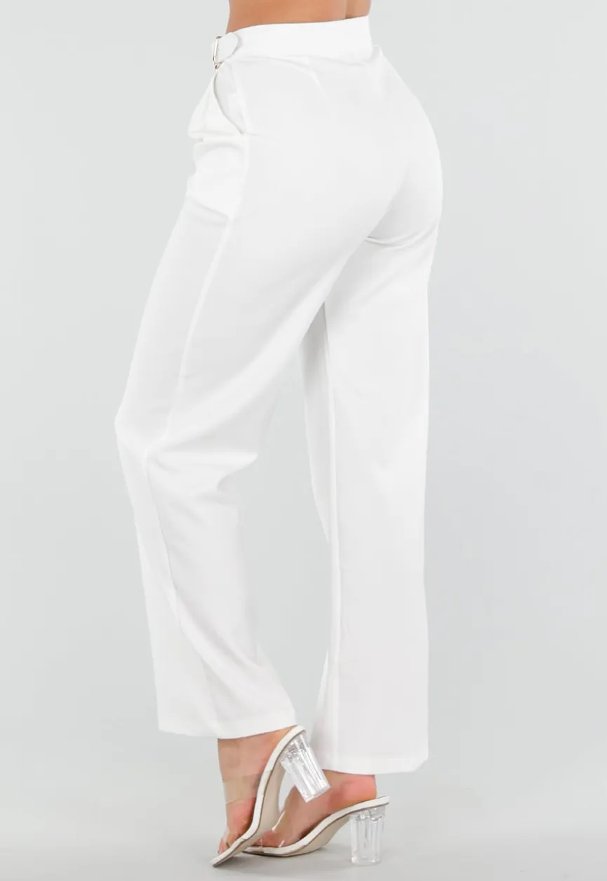 Witte Pantalon met Goudkleurige Gesp