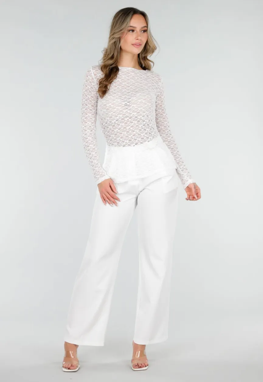 Witte Pantalon met Goudkleurige Gesp