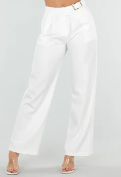 Witte Pantalon met Goudkleurige Gesp