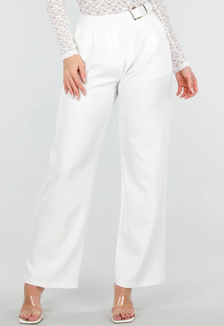 Witte Pantalon met Goudkleurige Gesp