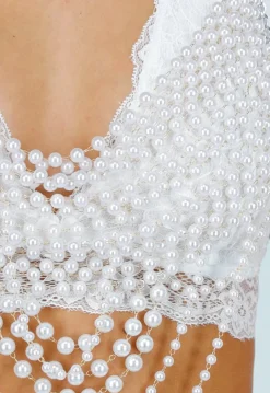 Witte Parelketting Bodychain met Haltersluiting