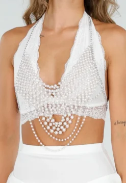 Witte Parelketting Bodychain met Haltersluiting