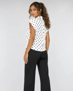 Witte Polkadot Blazer Top met Schoudervulling