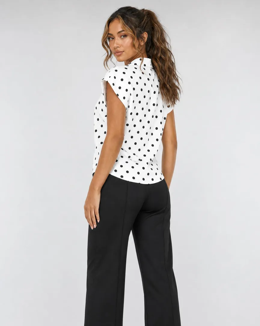 Witte Polkadot Blazer Top met Schoudervulling