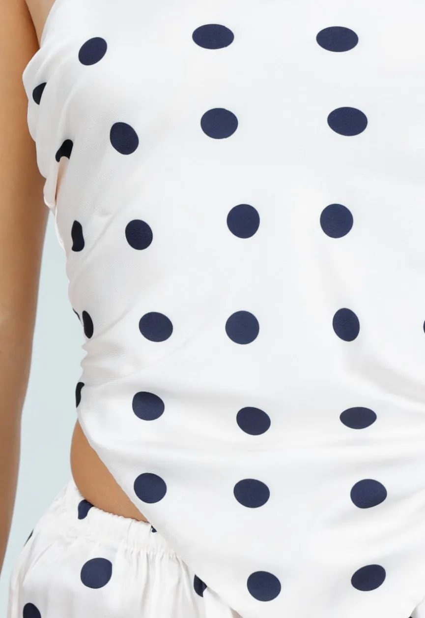 Witte Polkadot Set met Bandeau Top En Wijde Broek