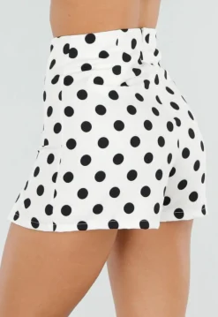 Witte Polkadot Skort met Split en Stretch
