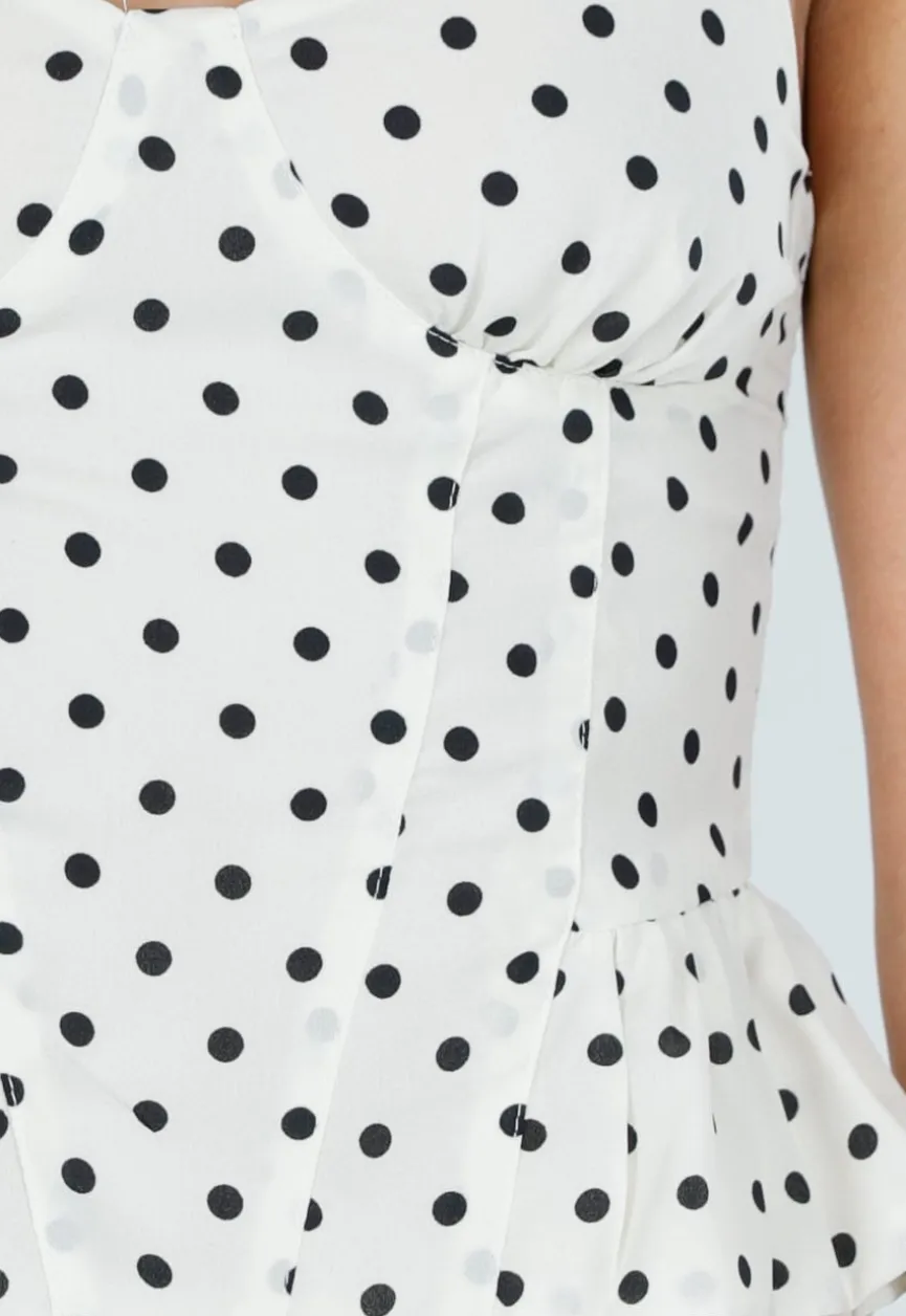 Witte Polkadot Two Piece Set met Top en Skort
