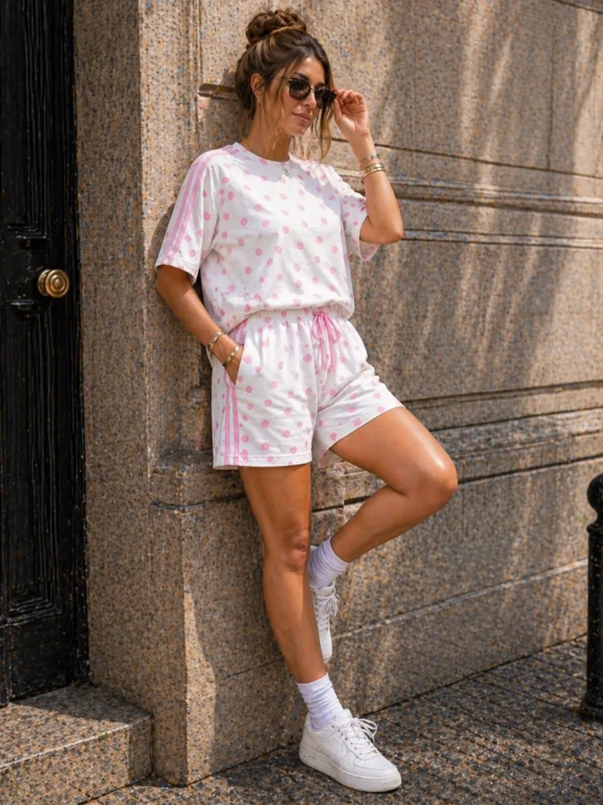 Witte Polkadot Two Piece Set met T-Shirt en Shorts
