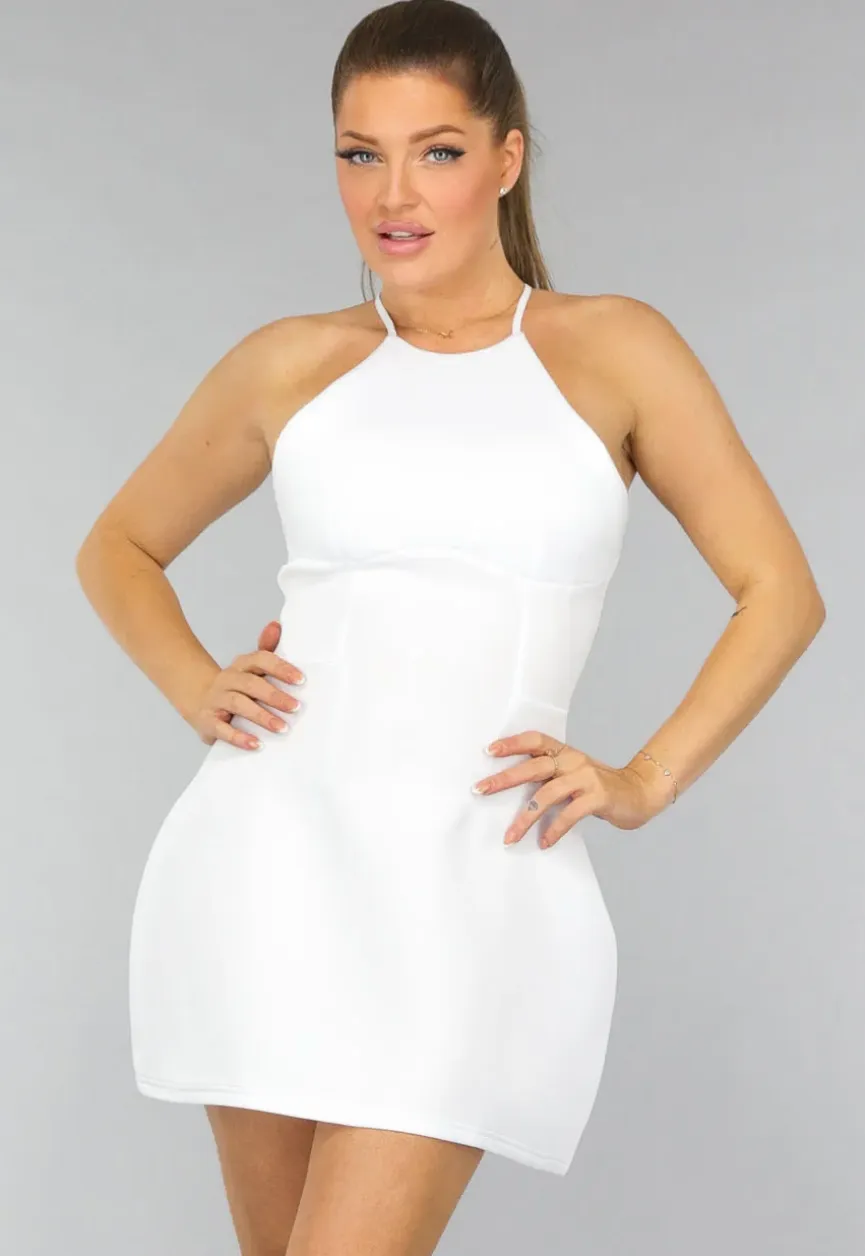 Witte Puff Jurk met Halter Hals