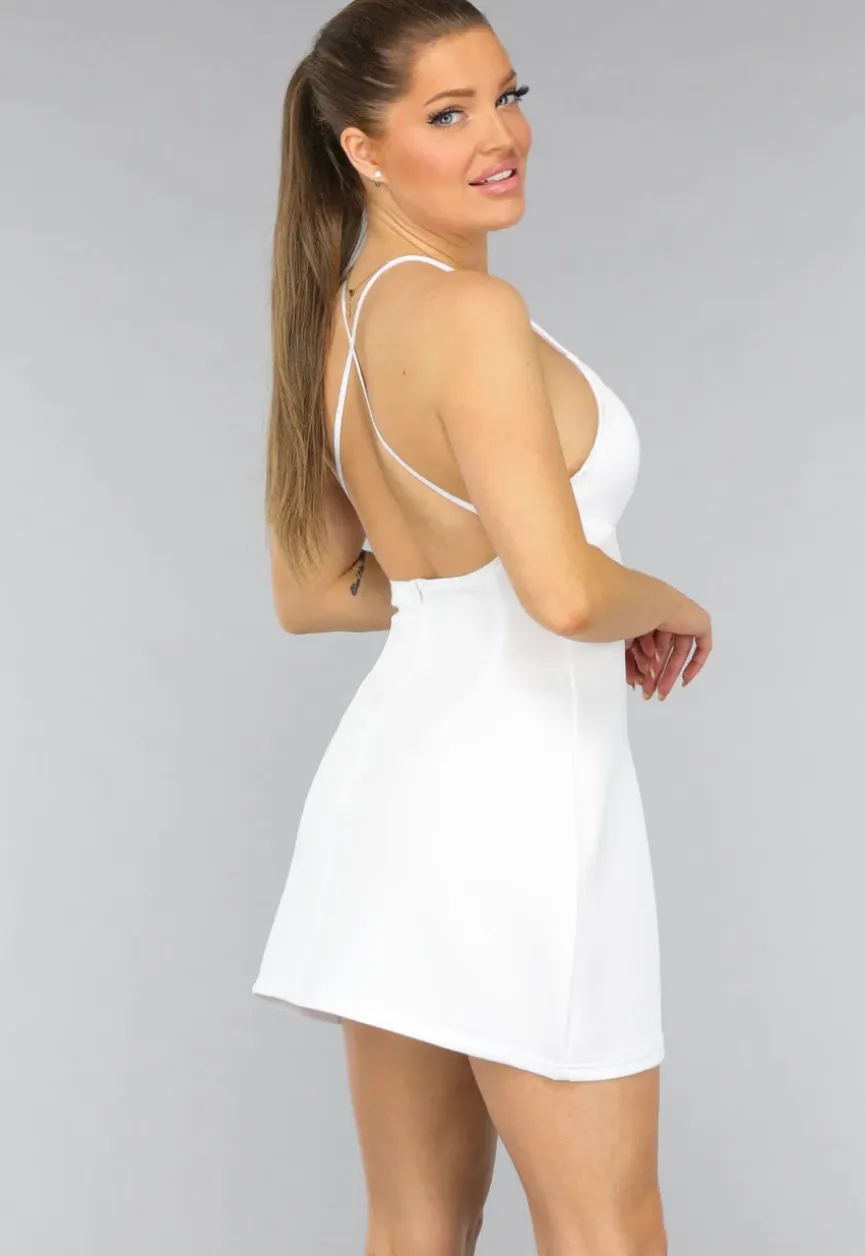 Witte Puff Jurk met Halter Hals