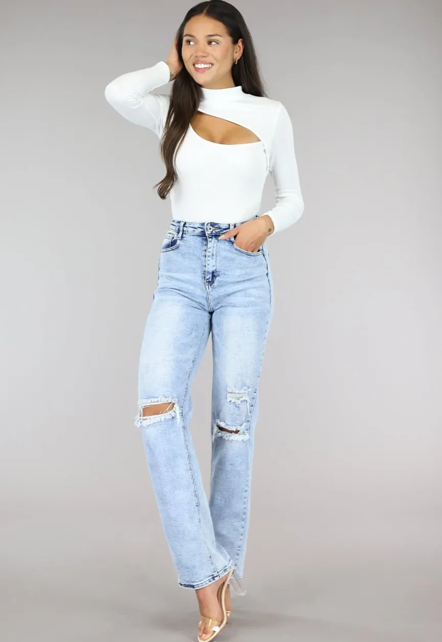 Witte Rib Bodysuit met Uitsnede