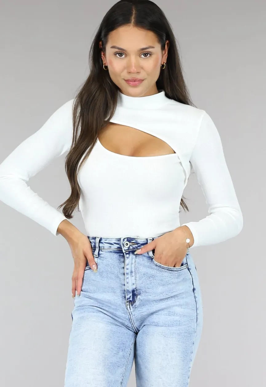 Witte Rib Bodysuit met Uitsnede
