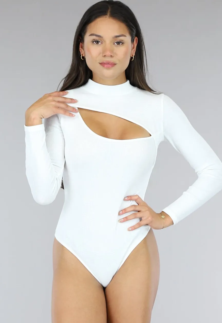 Witte Rib Bodysuit met Uitsnede
