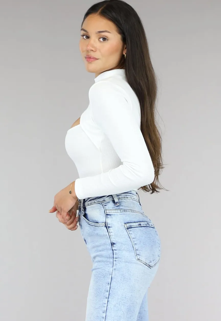 Witte Rib Bodysuit met Uitsnede