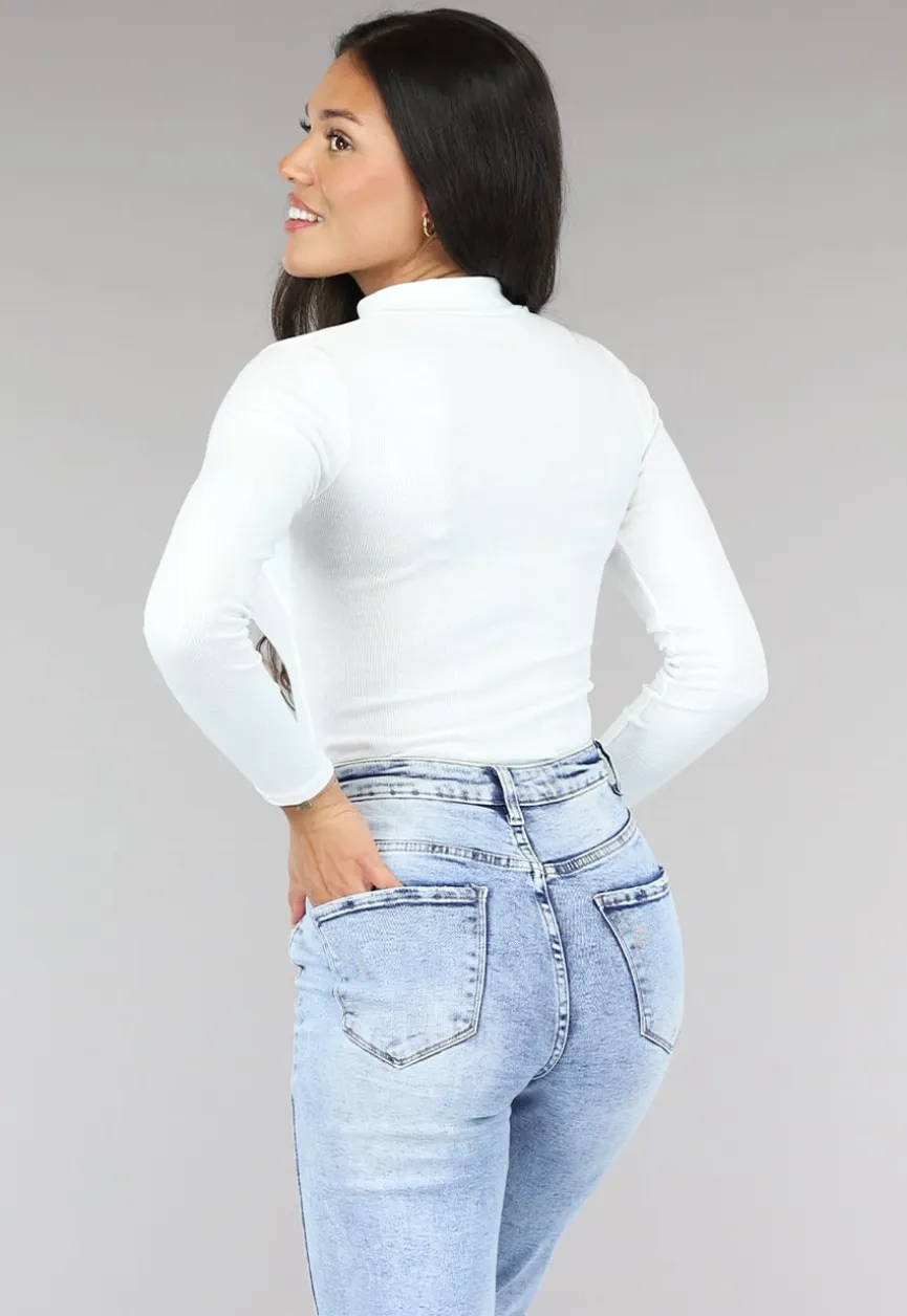 Witte Rib Bodysuit met Uitsnede