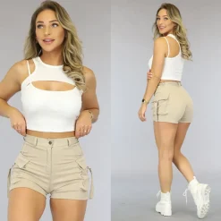 Witte Rib Crop Top met Spaghettibandjes