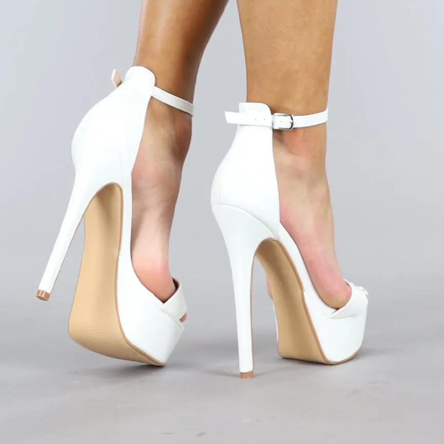 Witte Sandaletten met Plateau en Hoge Stiletto Hak