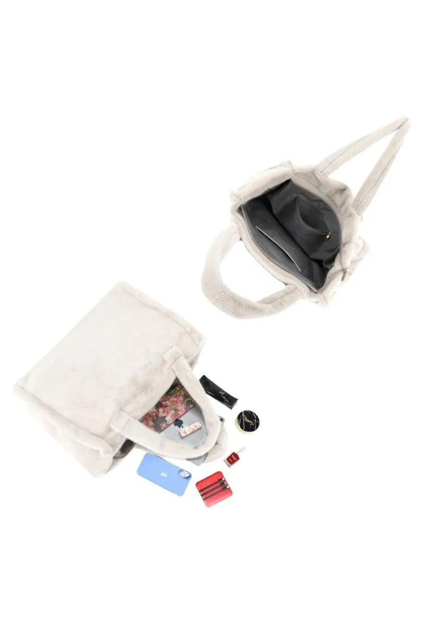 Witte Shopper Tas met Zachte Imitatiebontstructuur