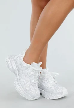 Witte Sneakers met Glitters en Chunky Zool