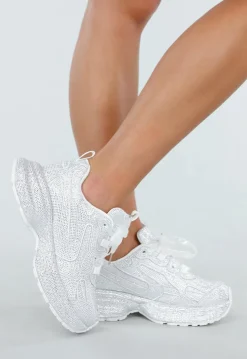 Witte Sneakers met Glitters en Chunky Zool
