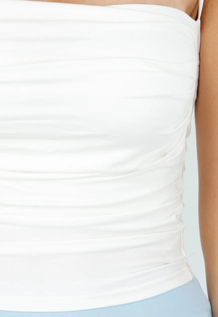 Witte Spaghetti Top met Rechte Halslijn, Pads en Stretch