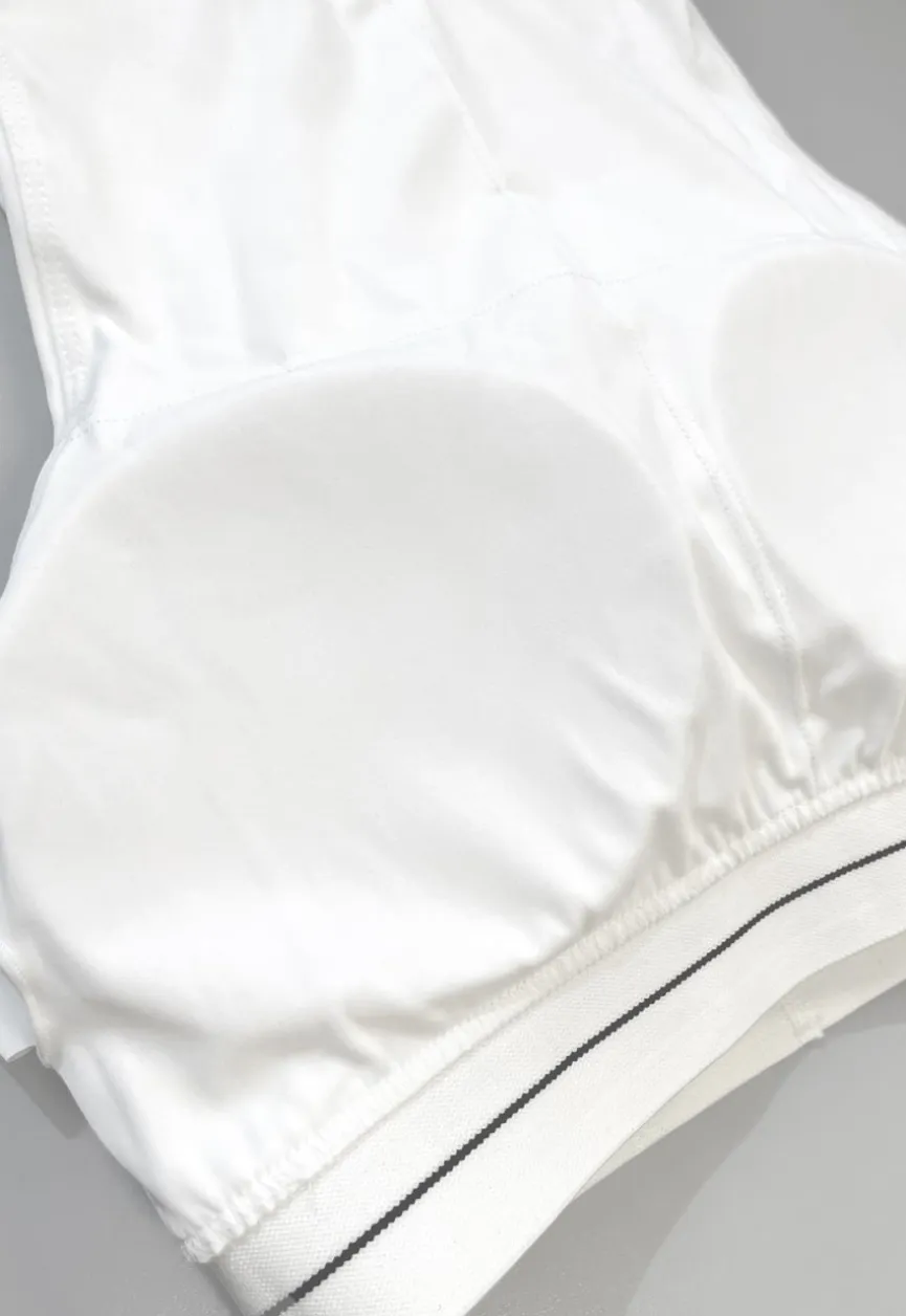 Witte Sportset met Plissé Skort en Crop Top met Gestreepte Band