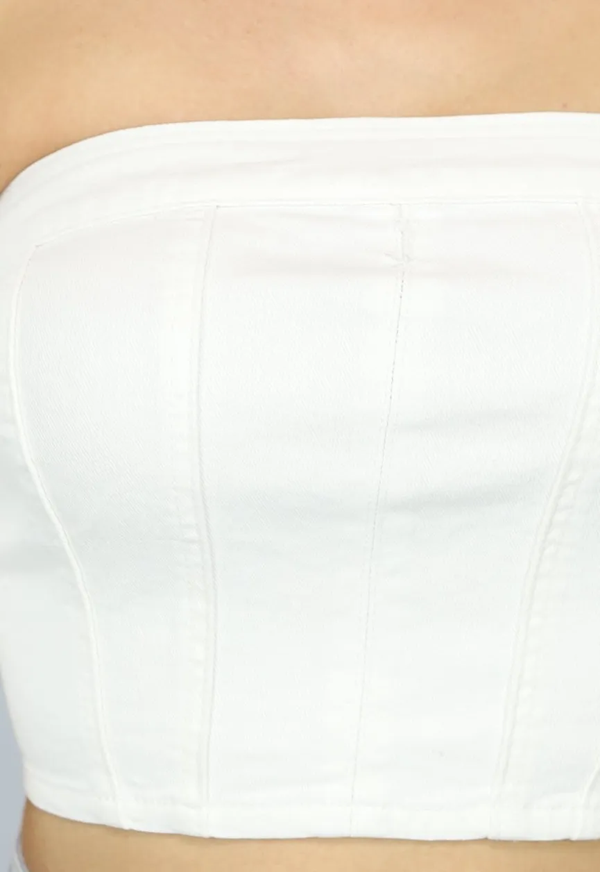 Witte Strapless Denim Crop Top
