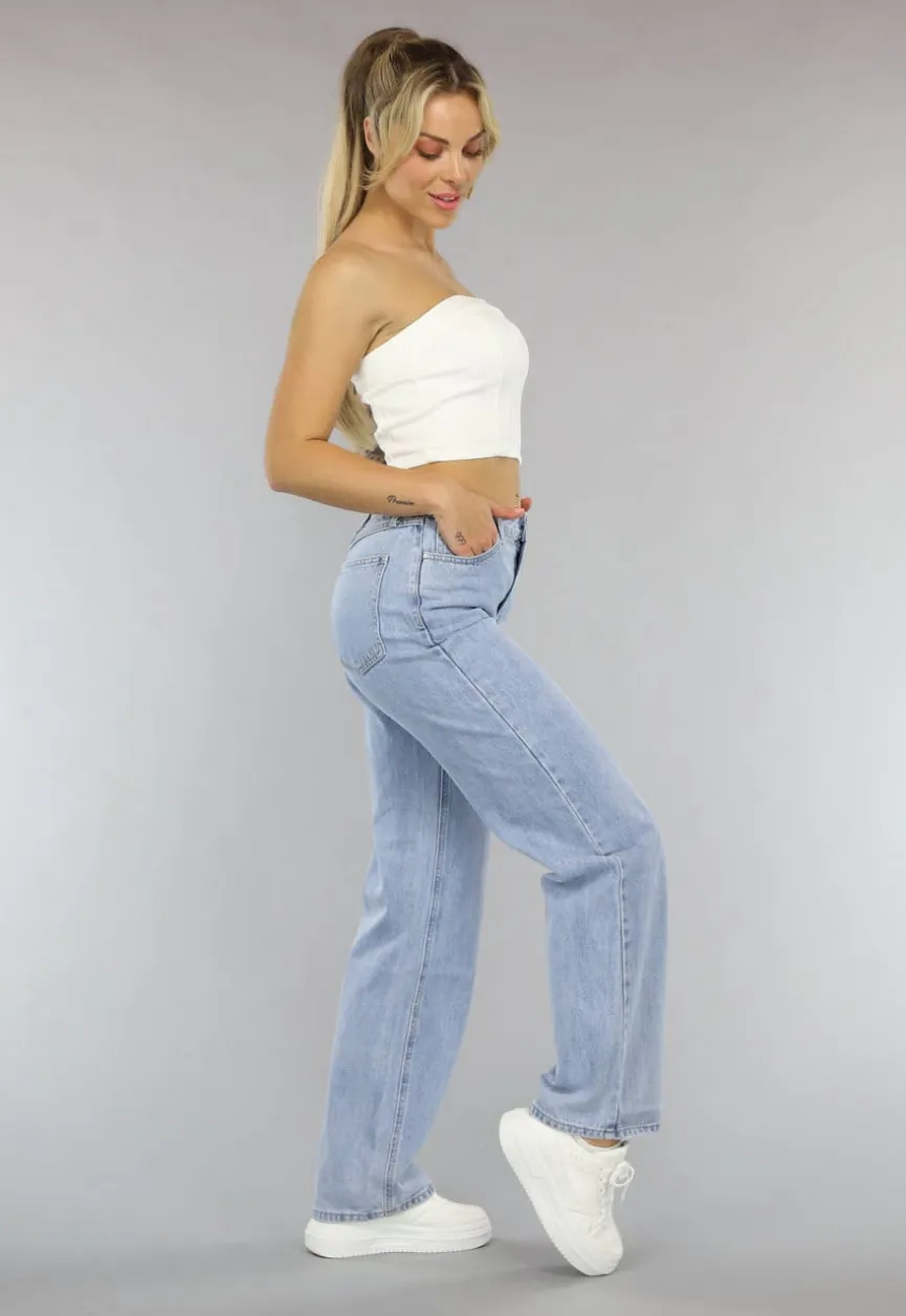 Witte Strapless Denim Crop Top