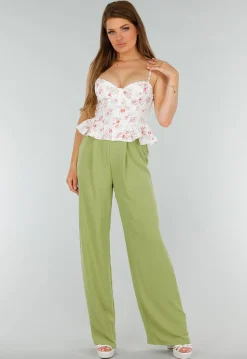 Witte Stretch Korset Top met Vetersluiting, beugels en Bloemenprint