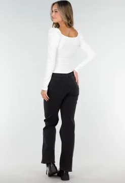 Witte Stretch Top met Overslag en Plooien